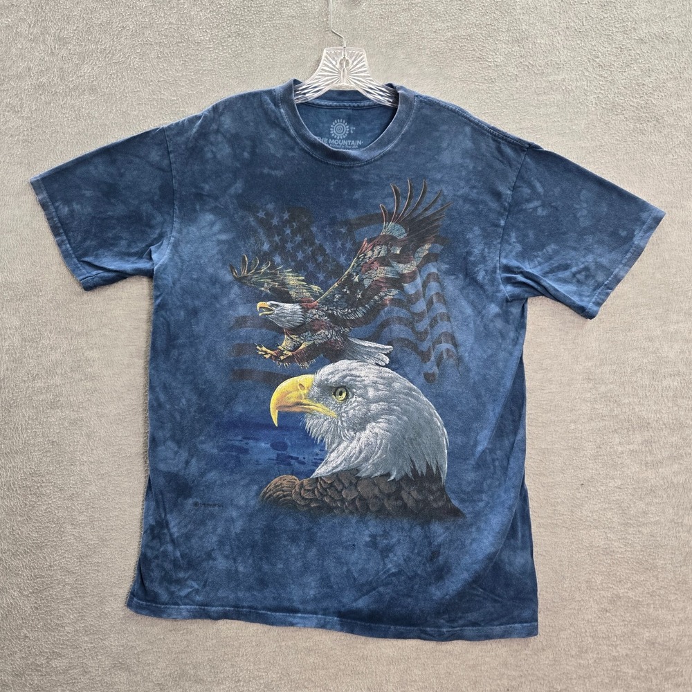The Mountain Men Shirt Large Blue Patriotic Eagle Graphic Short Sleeve Tee READ